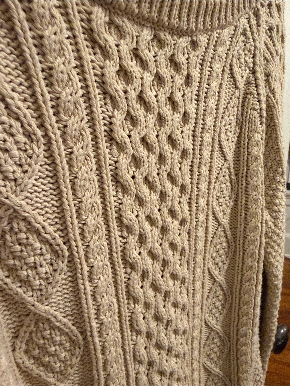LL Bean Signature Cream Cable Knit Scoopneck Sweater - Picture 3 of 10